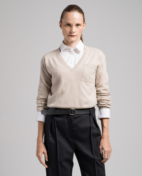 Brunello Cucinelli Beige cashmere pullover with monil chain M12186702