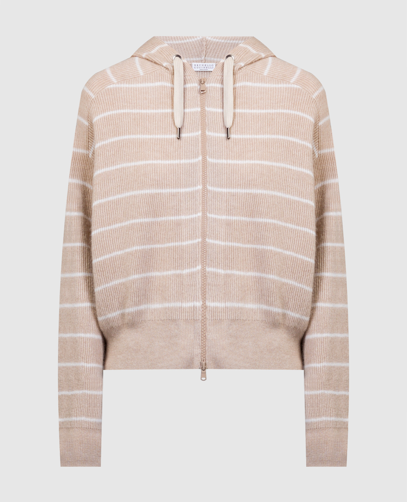 Beige alpaca cardigan with monil chain brunello cucinelli