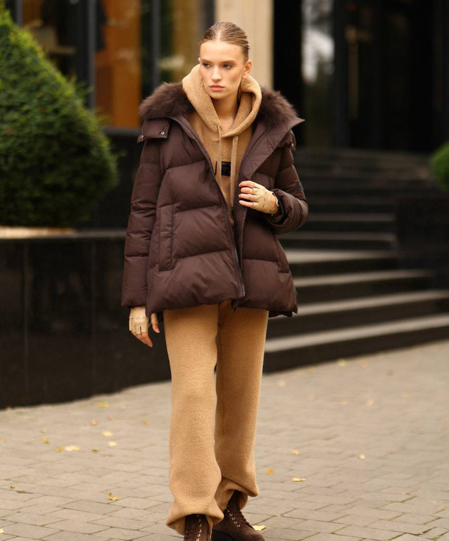 Yves Salomon Army - Brown down jacket with fur 24WFM01576M07W