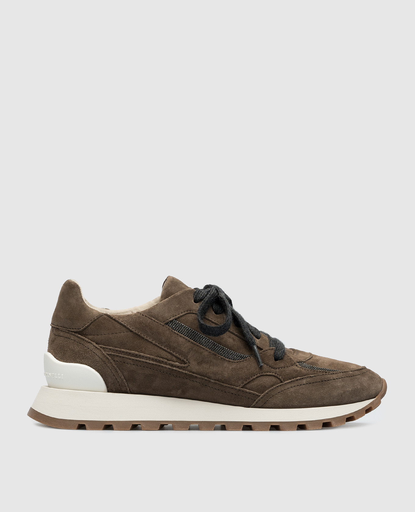 

Brown suede sneakers with monil chain Brunello Cucinelli, Коричневый