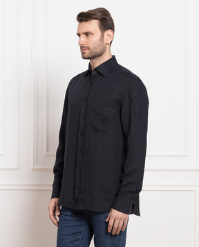 Stefano Ricci Black linen shirt with logo embroidery MC006703LX2330