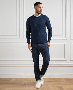 Cashmere&Whiskey Blue jumper made of wool in a textured pattern PL002