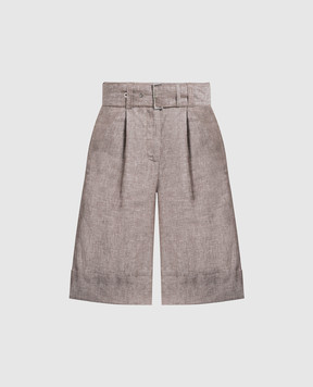 Peserico Brown linen shorts with cuffs P04422A02489
