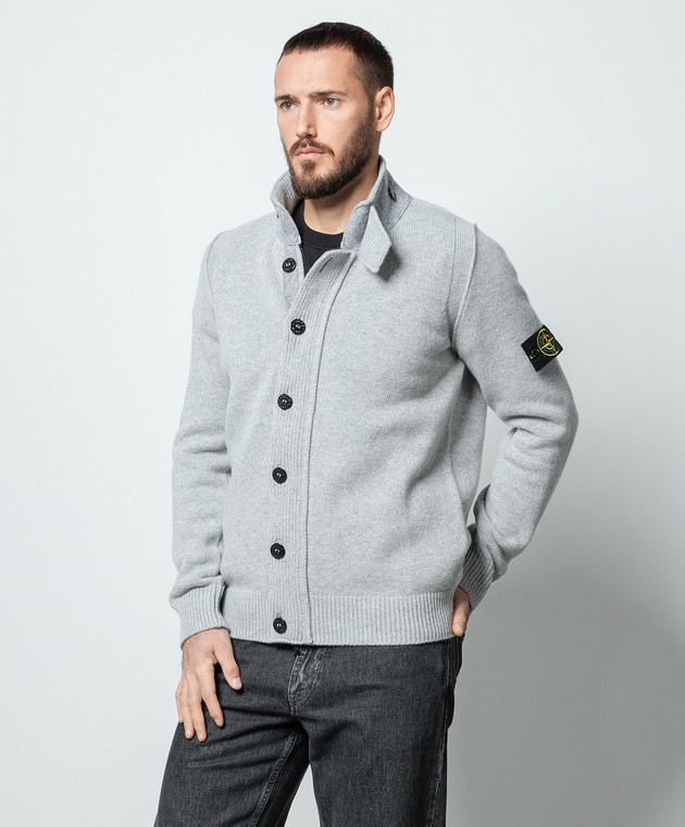Stone Island - Gray cardigan with logo patch 7915547A3 - shop with 