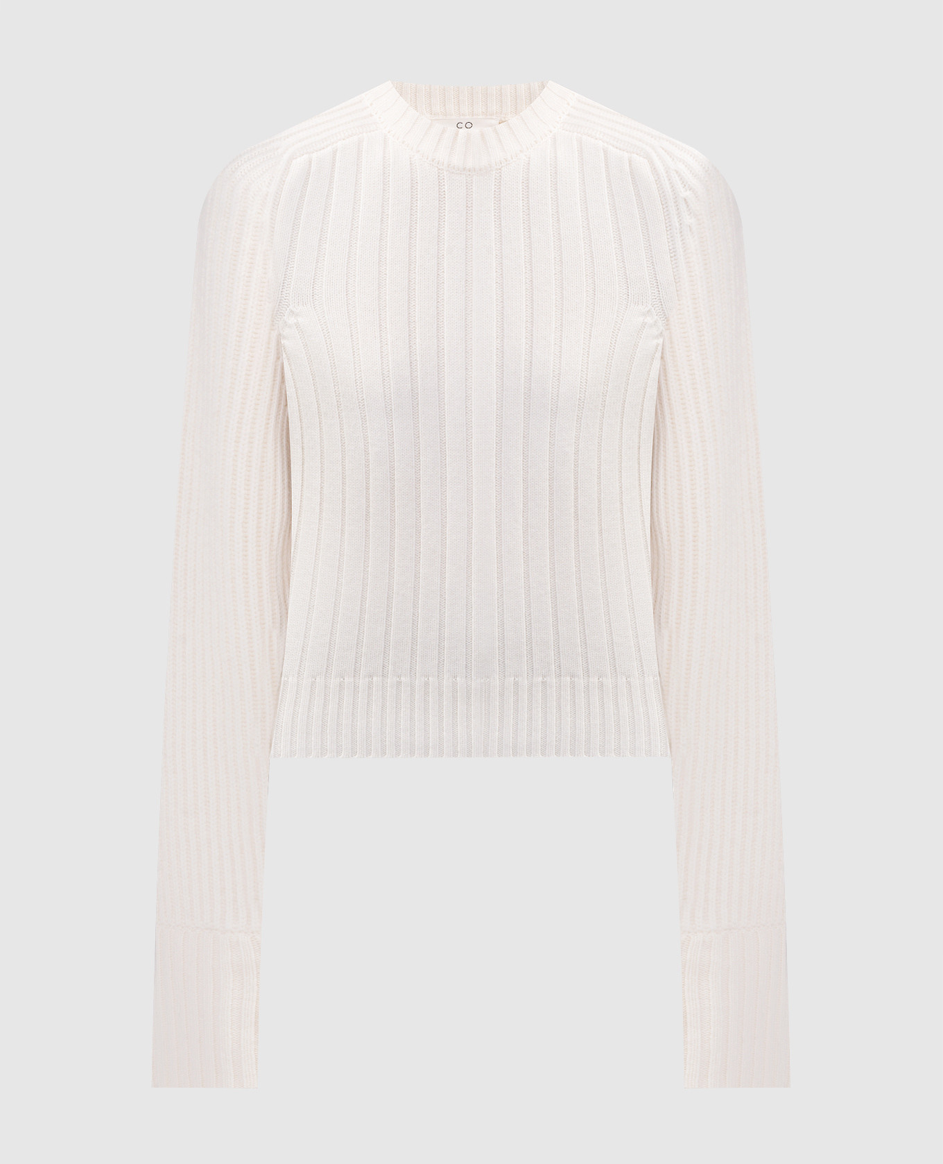 White ribbed wool and cashmere sweater co