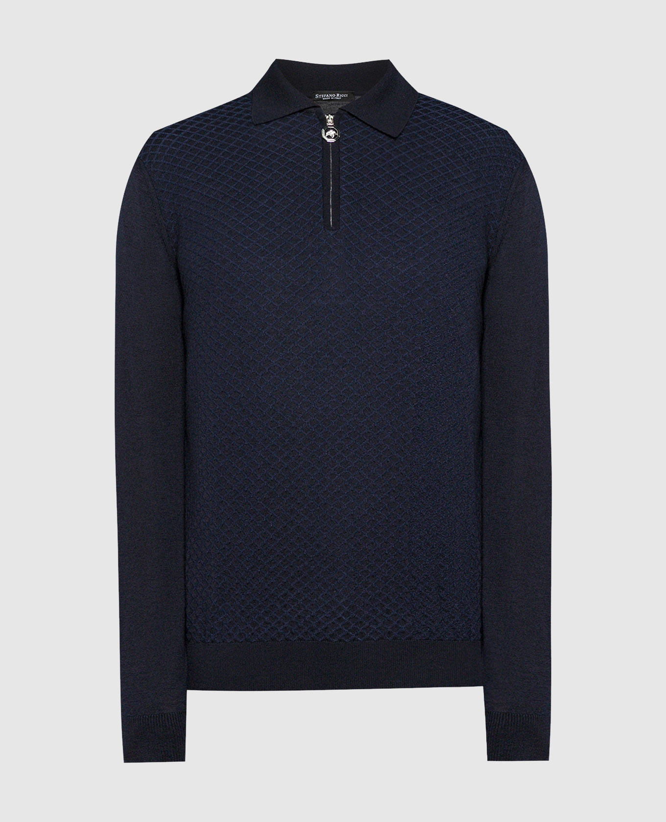 

Blue cashmere and silk polo with a geometric pattern Stefano Ricci, Синий