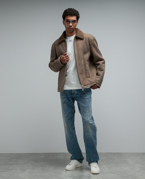 Off-White Brown sheepskin coat with embossed logo OMJL002F23LEA001