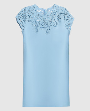 Ermanno Scervino Blue mini dress with Richelieu embroidery D422Q359LILM