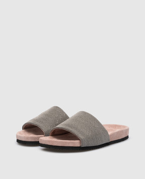 Brunello Cucinelli Children's silver flip flops with monil chain BZSOFZC004