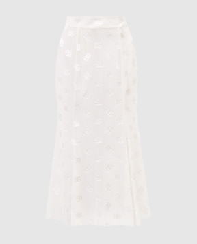 Dolce&Gabbana Beige midi skirt with logo monogram pattern silk F4CCHTFJ9AF
