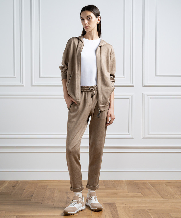 Brunello Cucinelli|TRAINING PANTS (MD828SB899 C9443) Brunello Cucinelli - Brown sweatpants with monil chain