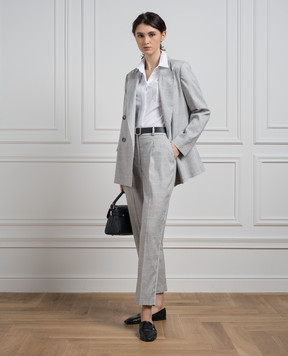 Peserico Gray wool and linen trousers with monil chain P04901D