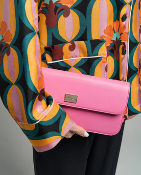 Babe Pay Pls Pink leather baguette bag with metal logo MODELLO1