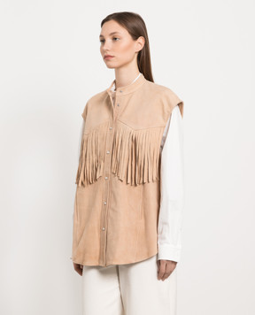 Dondup Camicia beige suede vest with fringe DC287PL0401DXXX