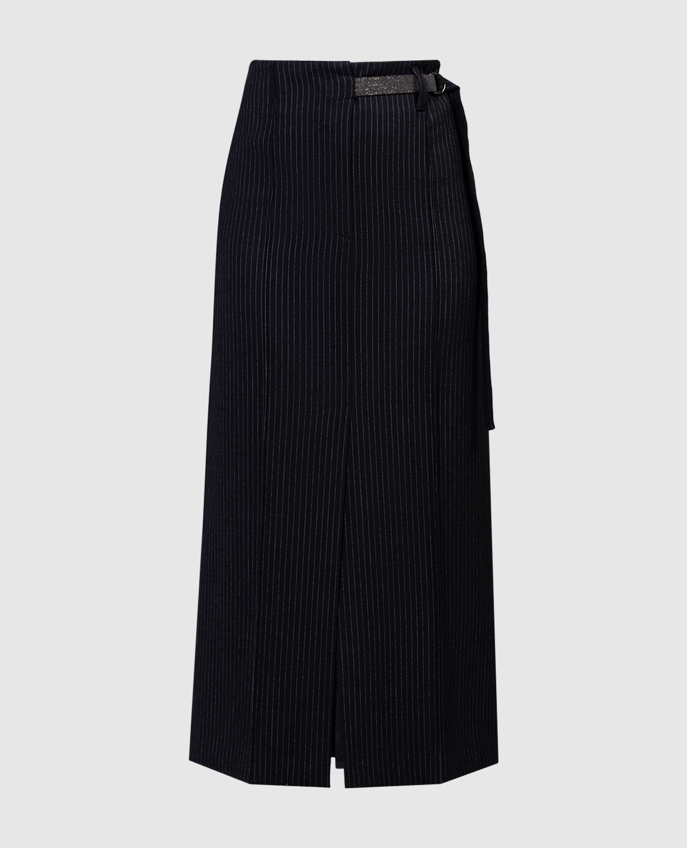 

Black straight midi skirt made of striped wool Brunello Cucinelli, Черный