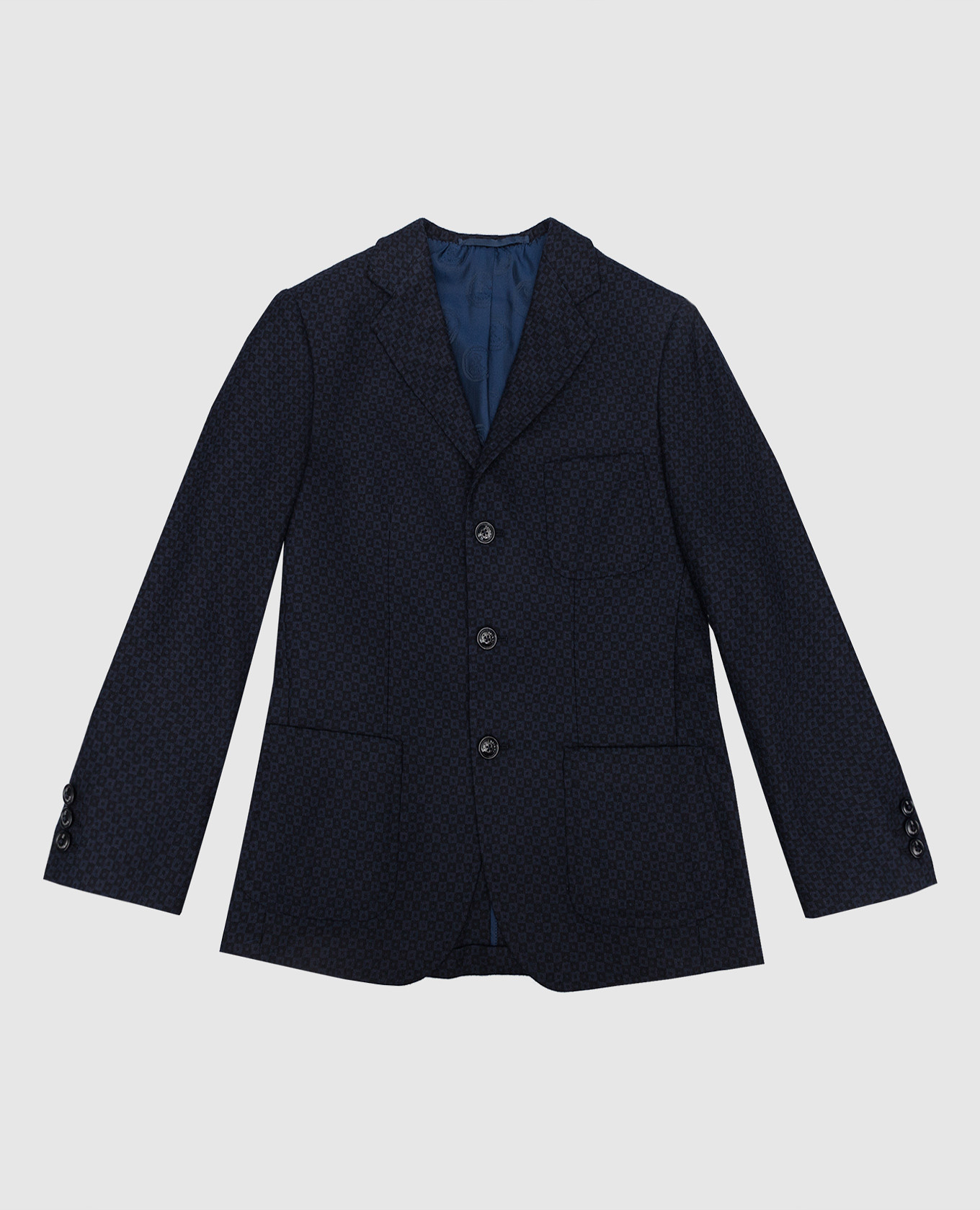 Children's blue blazer made of wool in a geometric pattern stefano ricci