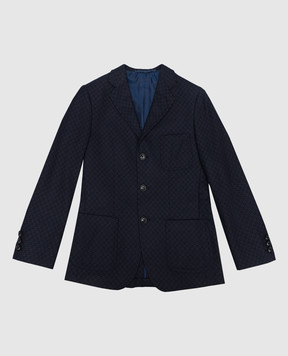 Stefano Ricci Children's blue blazer made of wool in a geometric pattern Y3RSGD3300W805