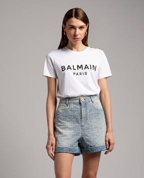 Balmain White t-shirt with logo print BF1EF005BB02
