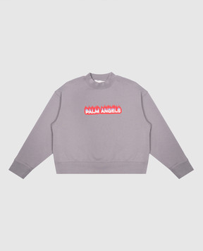 Palm Angels Children's gray sweatshirt with a print of the Flames logo PBBA001S24FLE004412