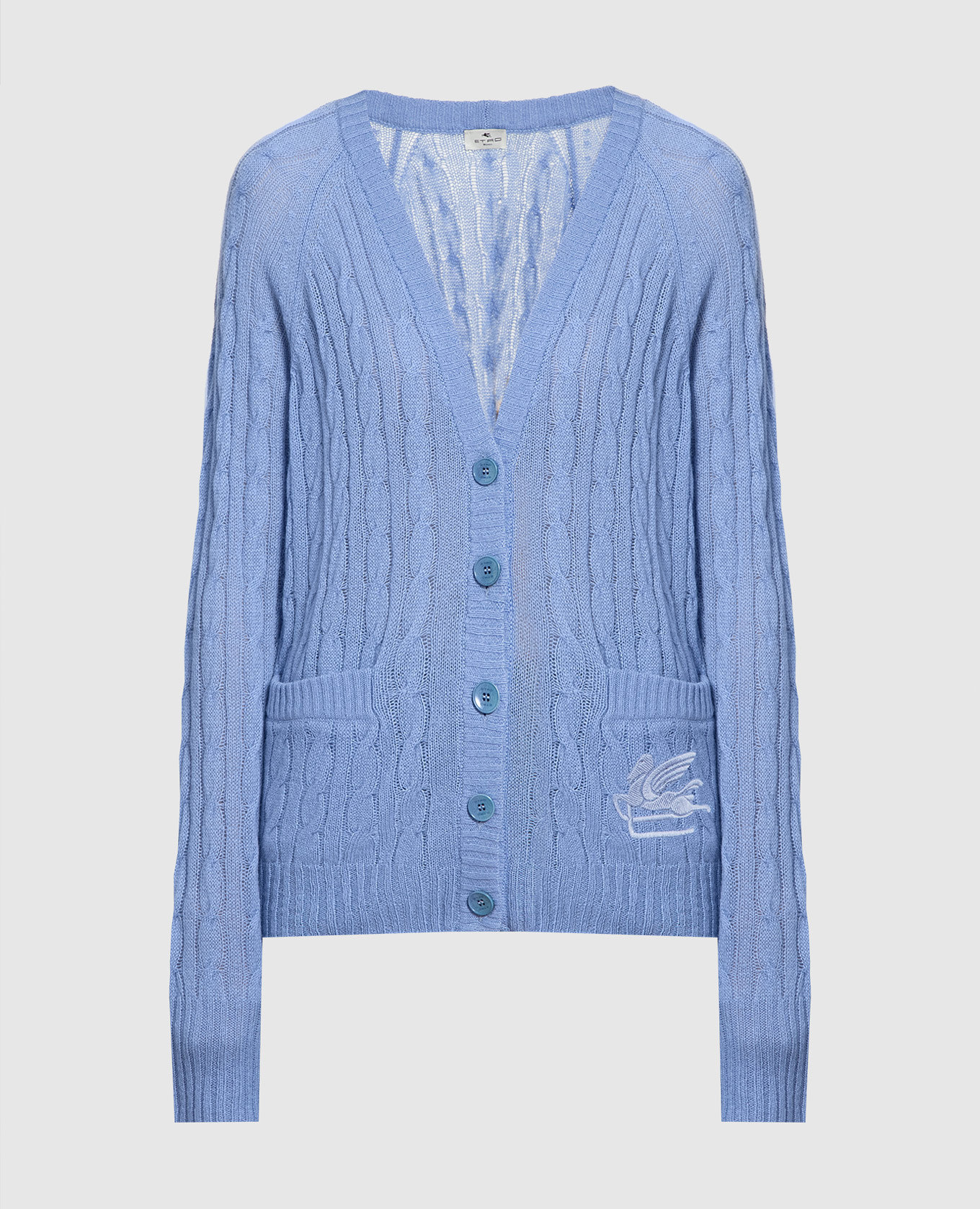 

Blue cashmere cardigan with logo Etro