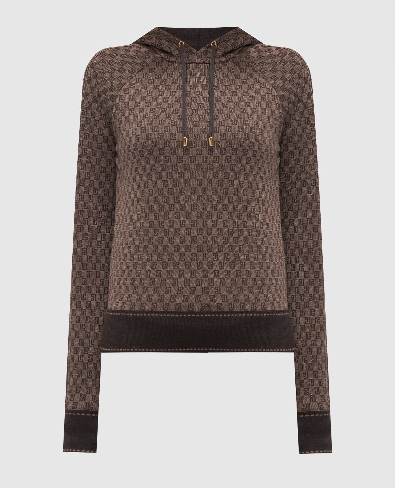 

Brown wool hoodie with monogram logo pattern Balmain