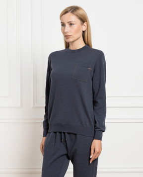 Brunello Cucinelli Blue cashmere jumper with monil chain M12186700