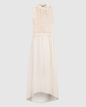 Peserico Beige combined dress with sequins E82089F039206A