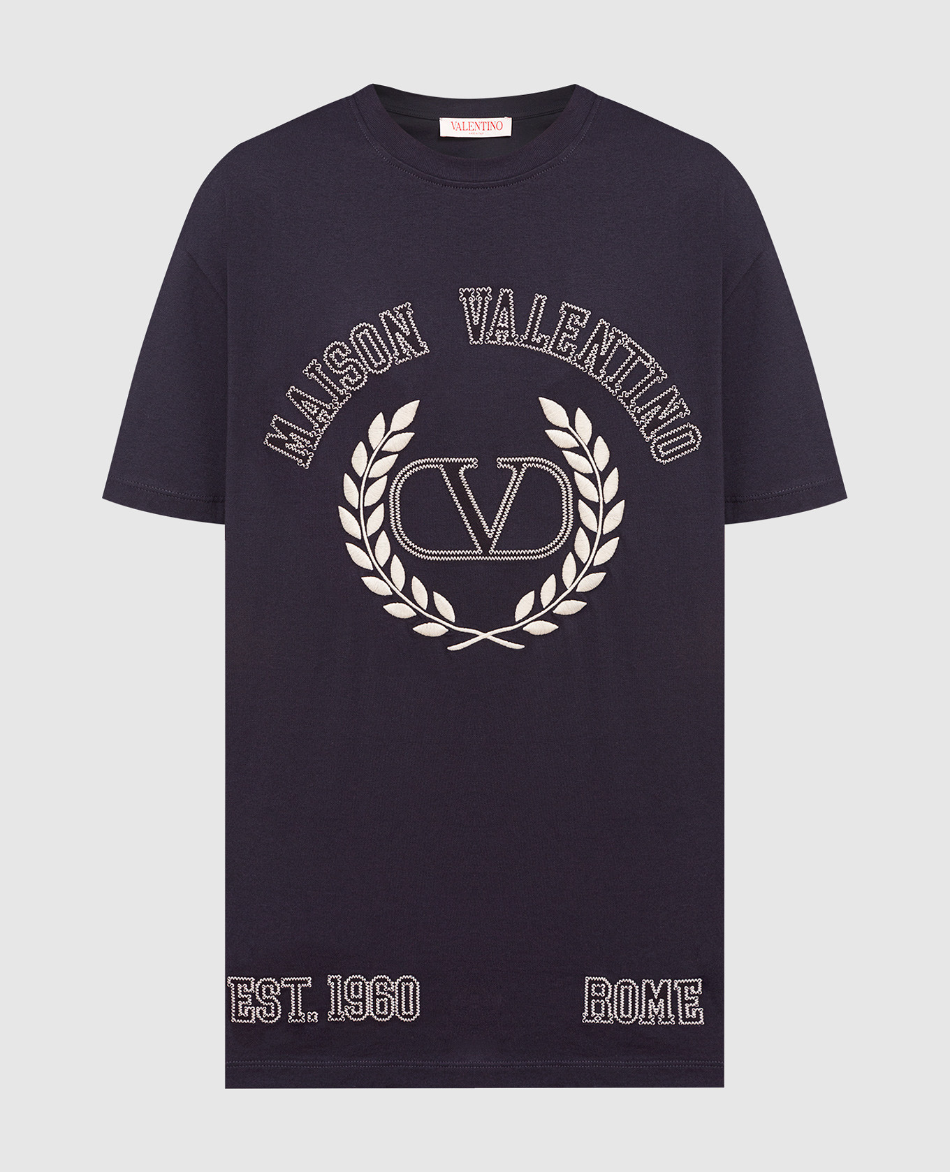 Valentino - Navy T-shirt with embroidered logo 1B3MG19G7GR - shop