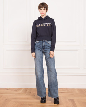 Valentino Navy hoodie with sequin logo 1B3MF18V7CK