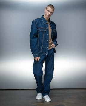 Off-White Blue denim jacket with a distressed effect OMYE092C99DEN002