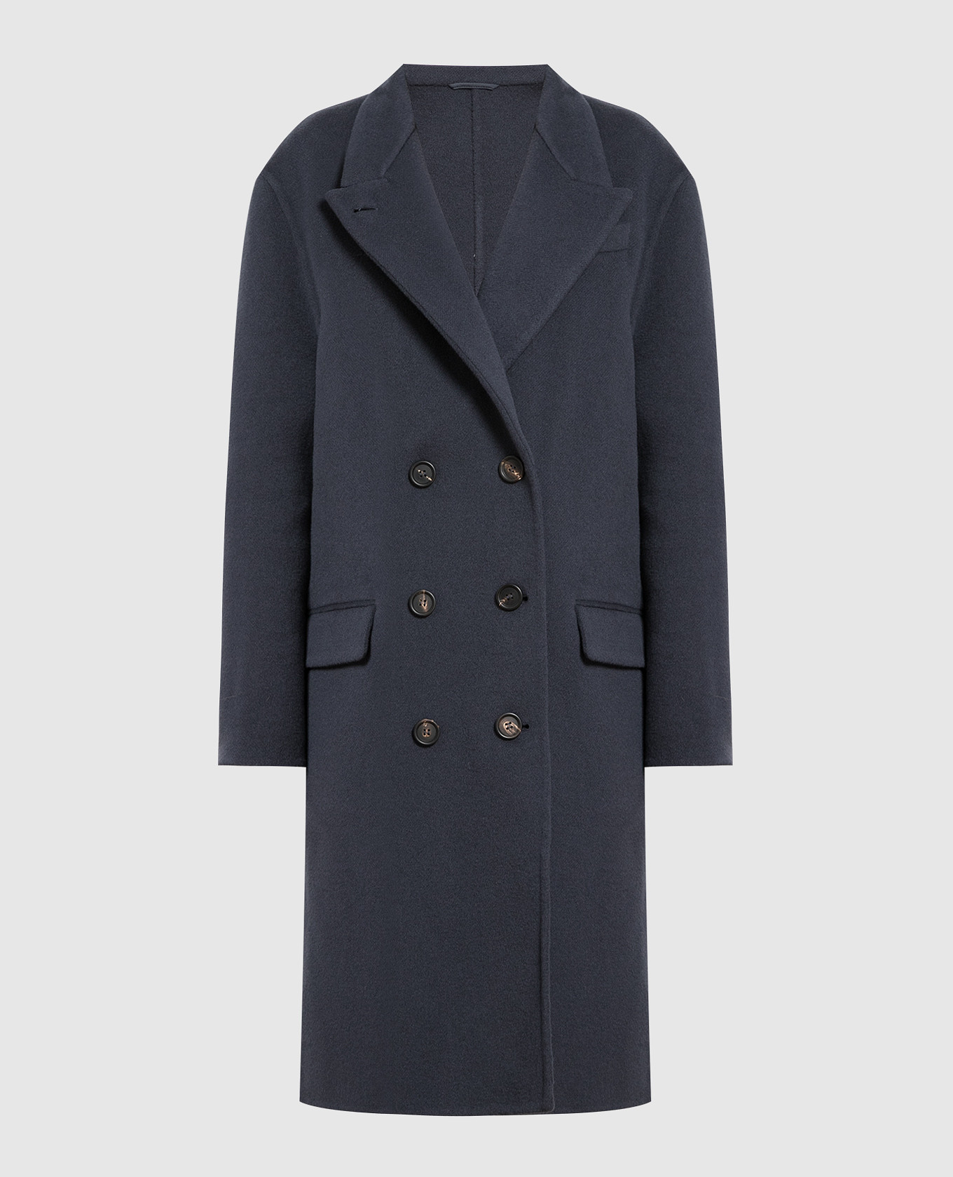 Blue double-breasted wool and cashmere coat brunello cucinelli