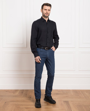 Stefano Ricci Black linen shirt with logo embroidery MC006703LX2330