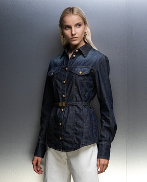 Balmain Blue denim shirt with a distressed effect BF0HC060DD63