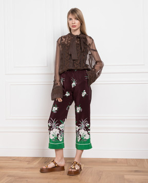 Valentino Burgundy Floral Silk Trousers XB0RB4T2775