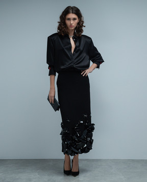 David Koma Black wool skirt with floral appliqué AW23DK22S