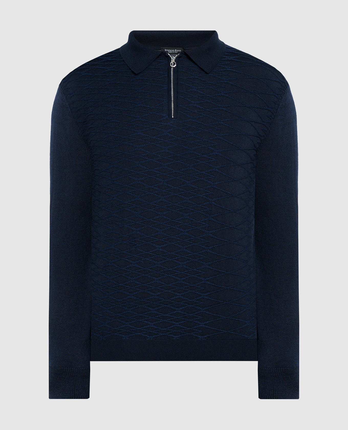

Blue cashmere and silk polo with a textured logo pattern Stefano Ricci