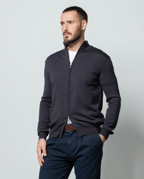 Cashmere&Whiskey Blue logo-engraved wool cardigan 97396