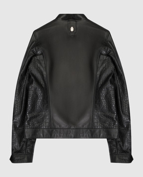 Billionaire Children's black leather jacket with logo embroidery BLB01421216