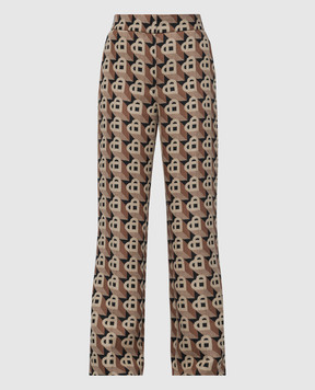 Casablanca Brown wool flared pants in Heart Jacquard pattern WF23TR17907