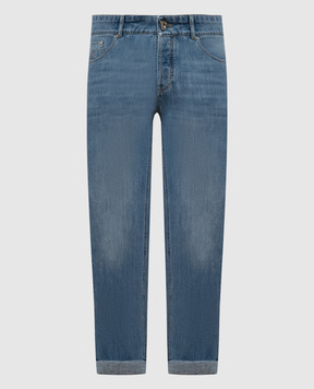 Brunello Cucinelli Blue distressed jeans with logo M0Z37D3210