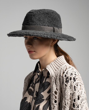 Brunello Cucinelli Gray wool and cashmere hat with ecolatun monil chain MCAP90221