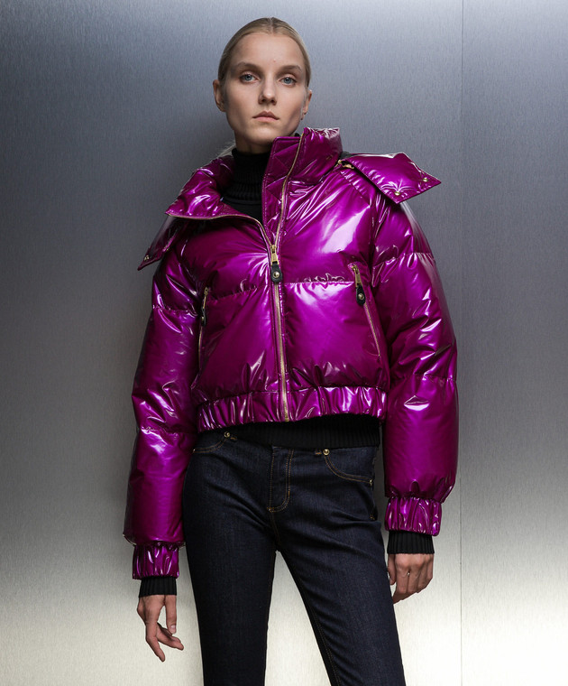ジャケット VERSACE JEANS Woman Jacket Violet 75HAU402CQD05 327 Versace Jeans Couture - Purple down jacket with contrasting