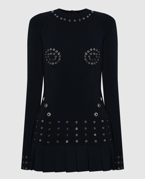 Off-White Black mini dress with pleating and eyelets OWHI110F23KNI001