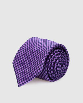 Stefano Ricci Children's purple silk tie and pache scarf set in geometric pattern YDH27026