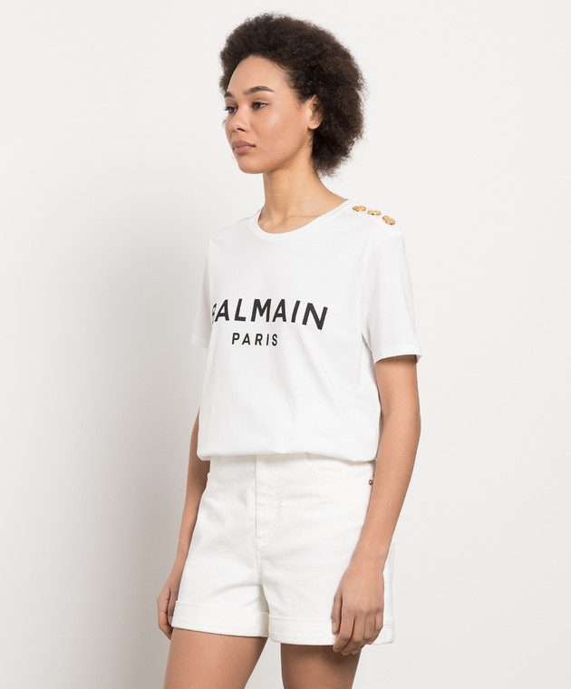 Tシャツ・カットソー Balmain T-Shirt Bianca Balmain Logo-Print T-Shirt - White | Editorialist