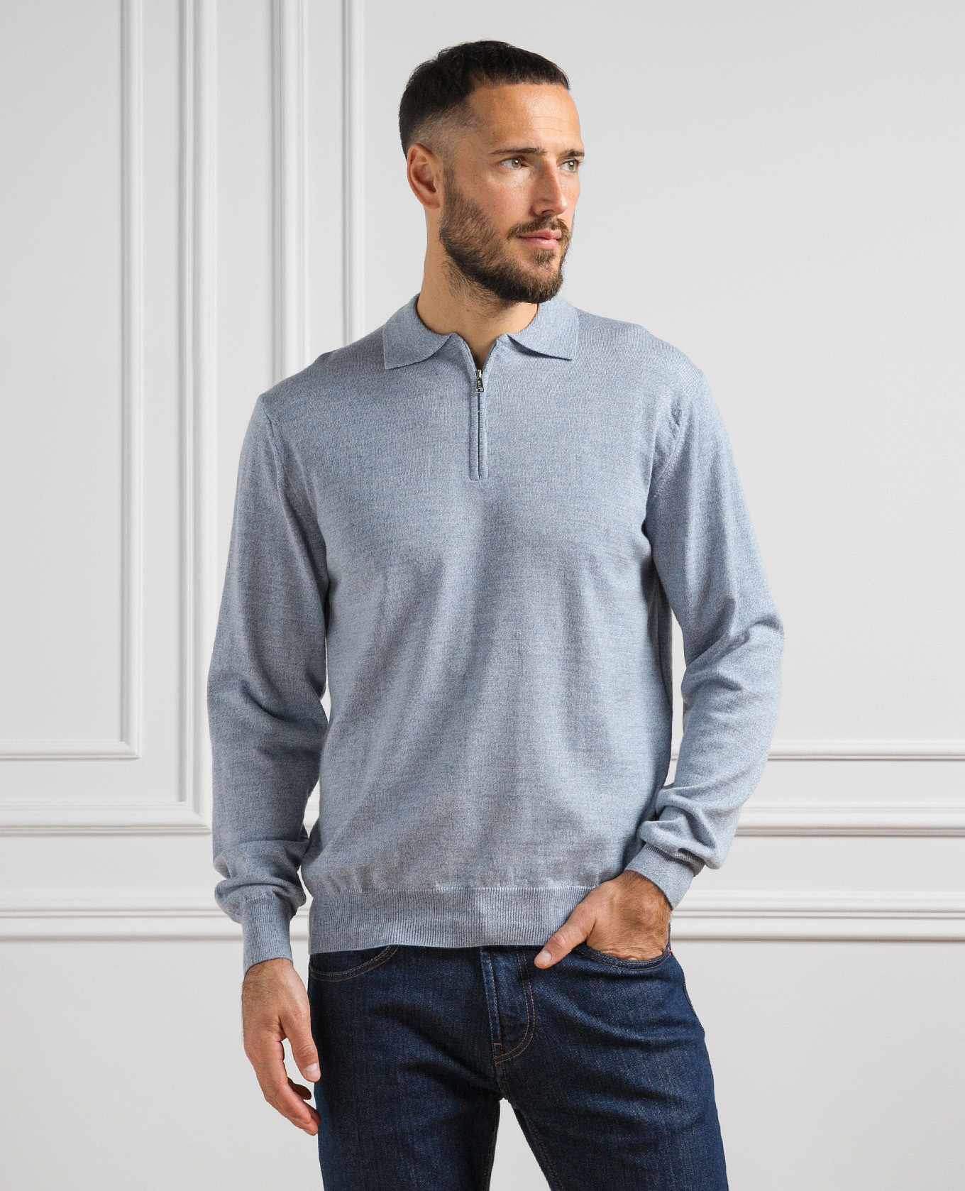 

Blue melange wool polo shirt Cashmere&Whiskey, Light blue