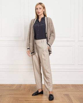 Brunello Cucinelli Beige wool trousers with a monil chain MP549P8362