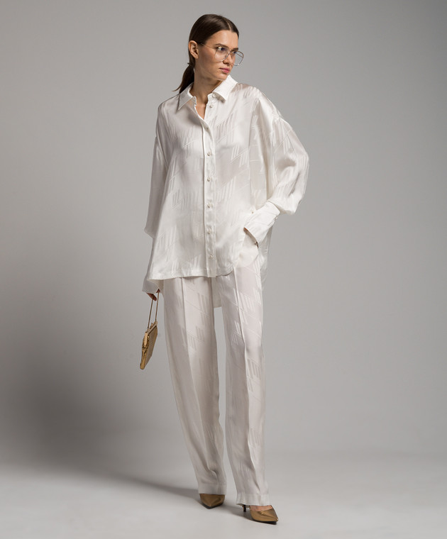 パンツ THE ATTICO SS24 White satin Jagger pant (242WCP43V053 043) The Attico - Jagger white logo print pants 242WCP43V053