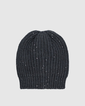Brunello Cucinelli Blue cap made of cashmere and silk with sequins M32373999