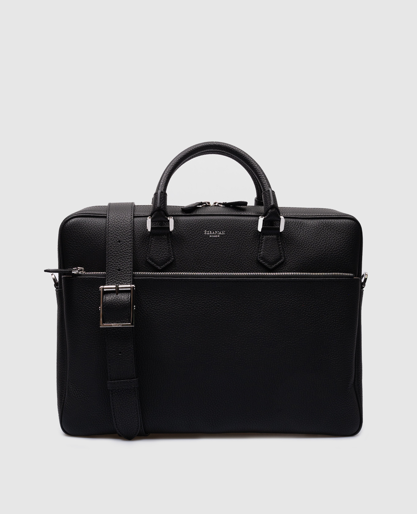 

Black leather business bag with logo Serapian